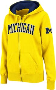COLOSSEUM Women's Stadium Athletic Gold Michigan Wolverines Arched Name Full-Zip Hoodie