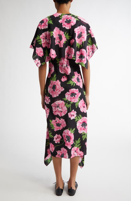 Stella Mccartney Poppy Print Ruffle Handkerchief Hem Silk Midi Dress In Black