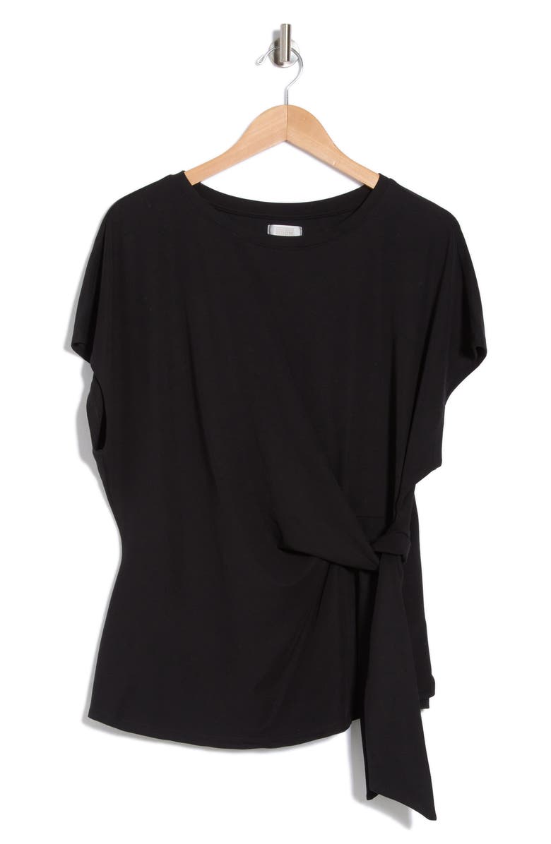 NORDSTROM RACK Short Sleeve Tie Detail Top, Alternate, color, Black