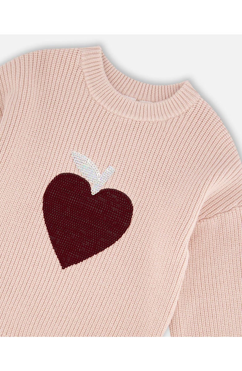 Deux par Deux Knit Sweater with Sequin Heart, Alternate, color, Pinkish White