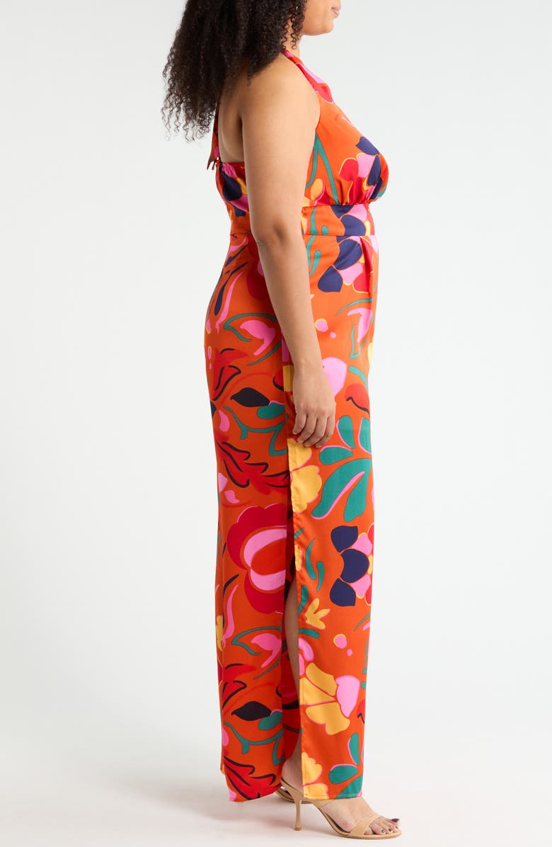 SUGARLIPS Magic Moment Floral Halter Jumpsuit, Alternate, color, Orange Multi