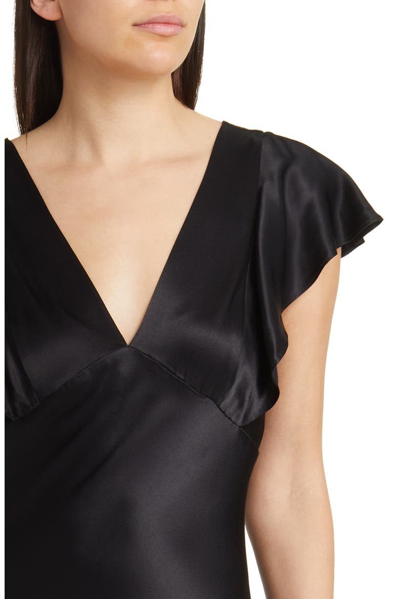Dina Flutter Sleeve Midi Dress, Alternate, color, BLACK