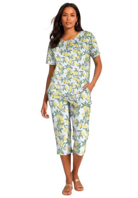 Plus Size 2-Piece Printed Henley Top and Capri Set (Plus)