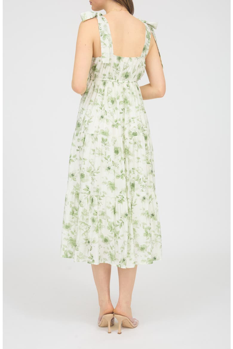 Shoulder Tie Floral Midi Dress, Alternate, color, OLIVE MULTI