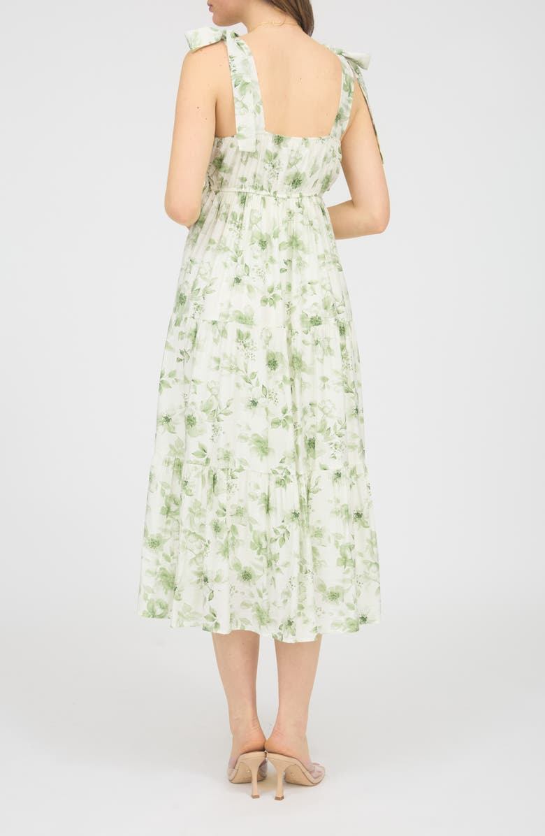 AUGUST SKY Shoulder Tie Floral Midi Dress, Alternate, color, Olive Multi