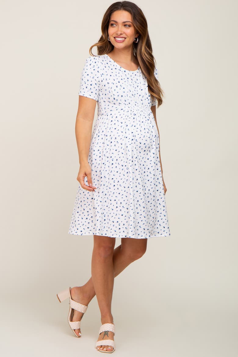 Floral Smocked Short Sleeve Dress, Alternate, color, Ivory