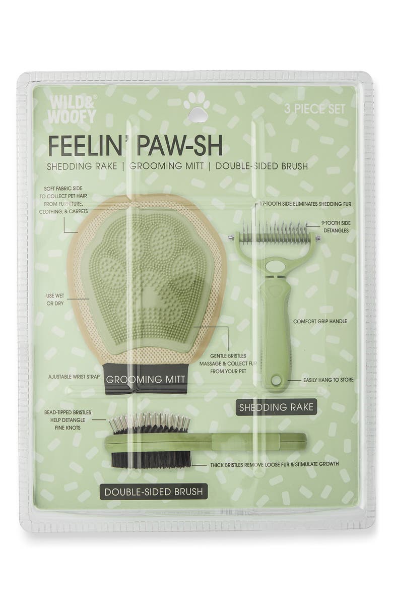 Wild & Woofy Feelin' Paw-sh 3-Piece Pet Grooming Set, Alternate, color, Green