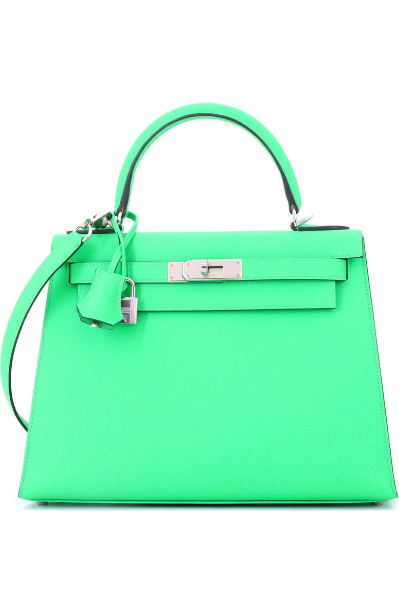 Pre-Owned Hermes Kelly Handbag Green Epsom with Palladium Hardware 28, Main, color, Vert Comics