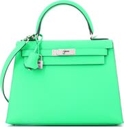 Pre-Owned Hermes Kelly Handbag Green Epsom with Palladium Hardware 28