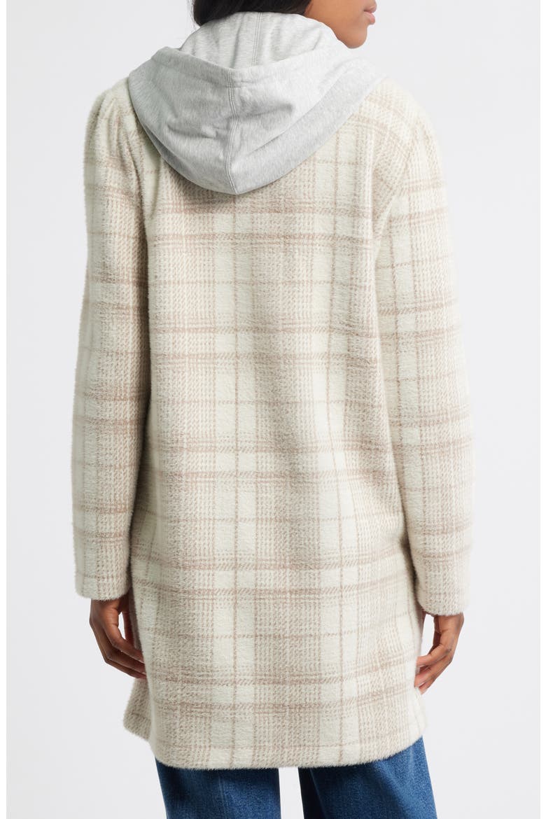Plaid Coat with Bib Hoodie, Alternate, color, BEIGE COMBO