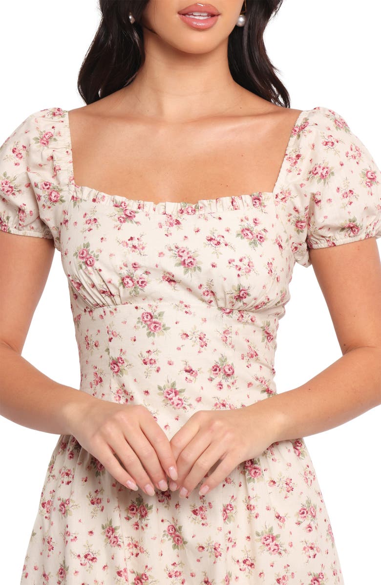 Petal & Pup Isobelle Floral Puff Sleeve Cotton Mini Sundress, Alternate, color, Beige/ Red Floral