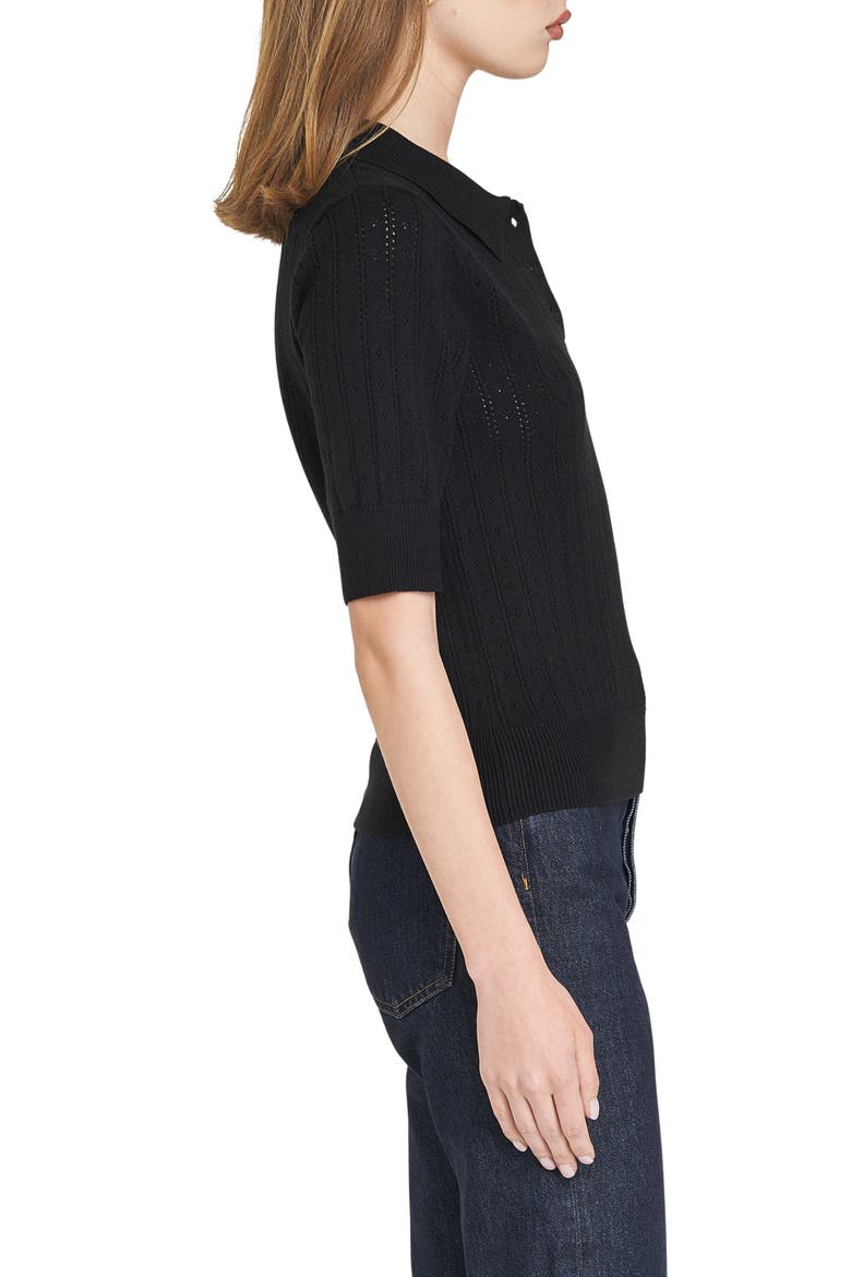 Taylor Short Sleeve Pointelle Polo Sweater, Alternate, color, BLACK