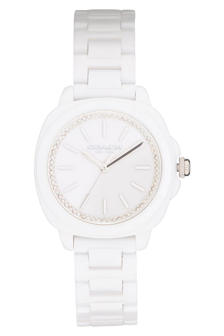 Kitt Crystal Bezel Bracelet Watch, 34mm, Main, color, WHITE