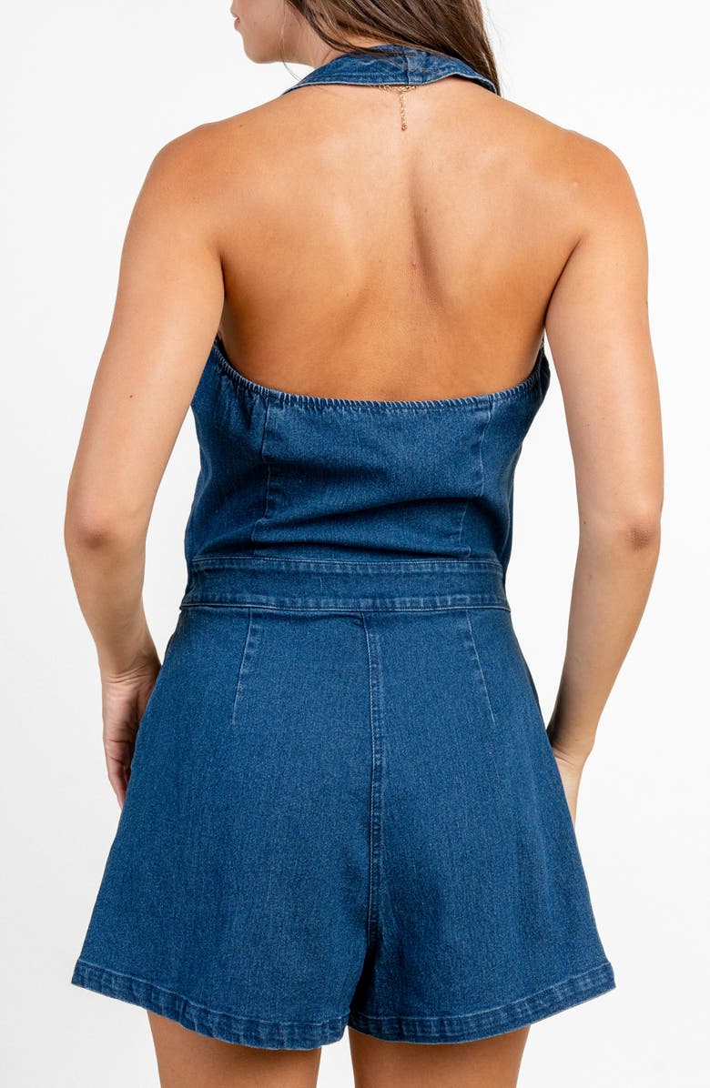 Beivy Stretch Denim Romper, Alternate, color, Deep Blue Denim