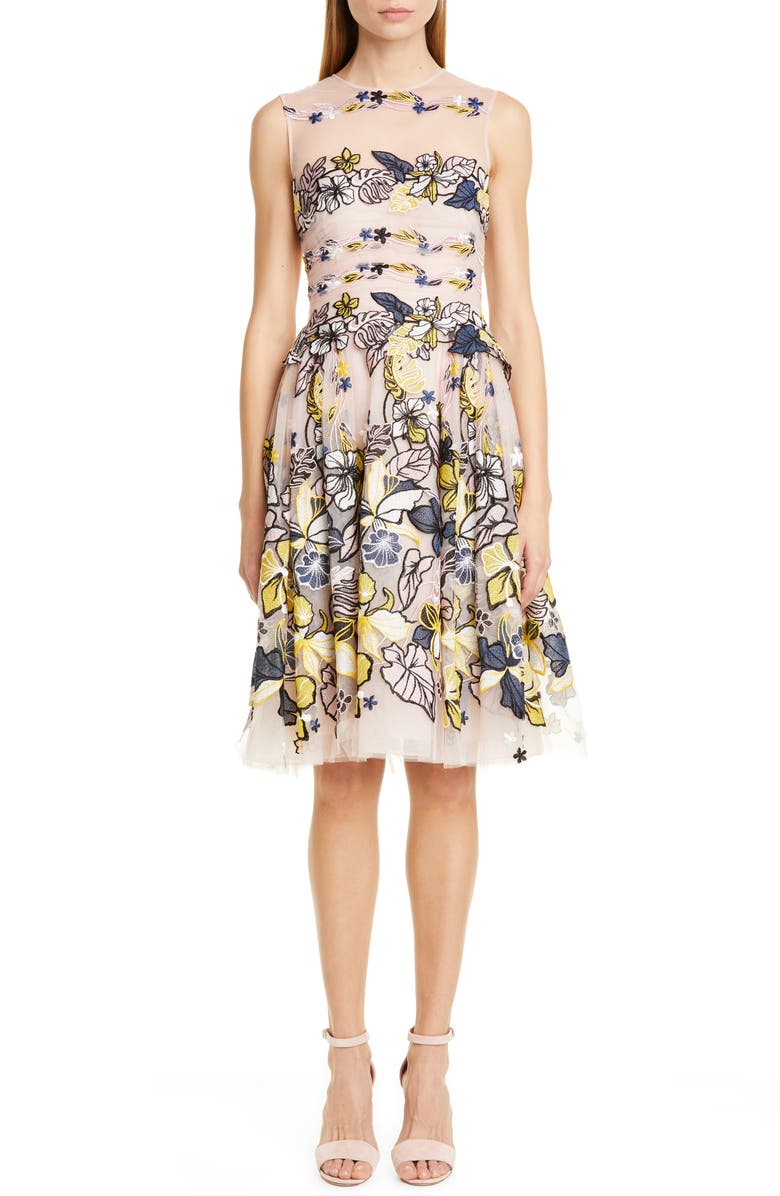 Zuhair Murad Flower Garden Embroidered Mesh Cocktail Dress, Main, color, 