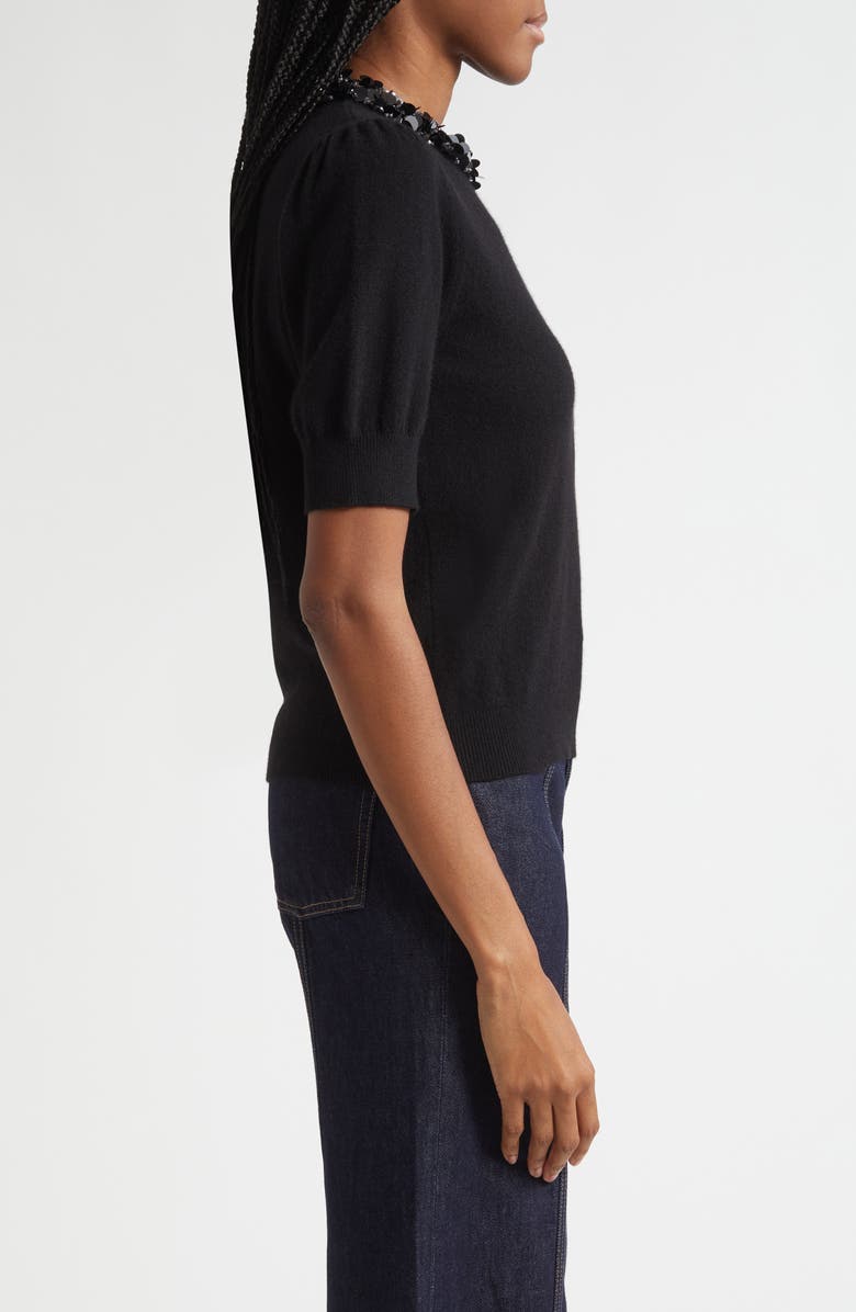 Ulla Johnson Crystal Collar Short Sleeve Cashmere Sweater, Alternate, color, Noir