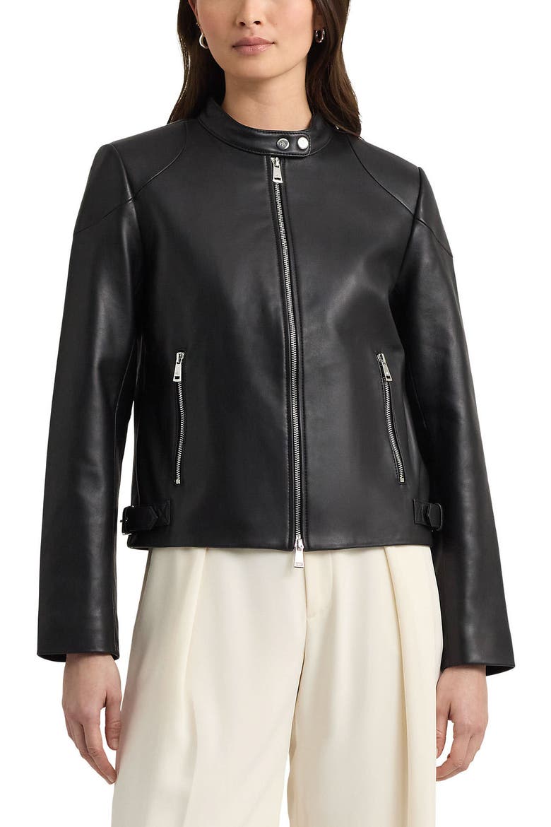 Lambskin Leather Jacket, Main, color, BLACK