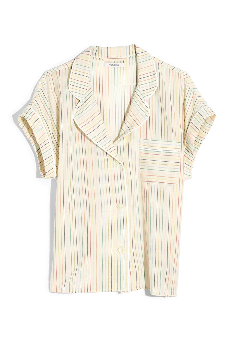 Rainbow Stripe Bedtime Pajama Top, Alternate, color, RAINBOW STRIPE PEARL IVORY