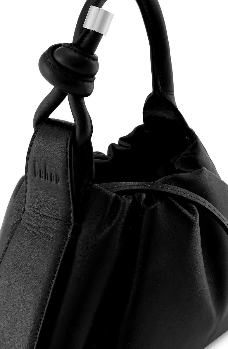 behno Mini Tina Ruched Metallic Leather Baguette Top Handle Bag, Alternate, color, Black