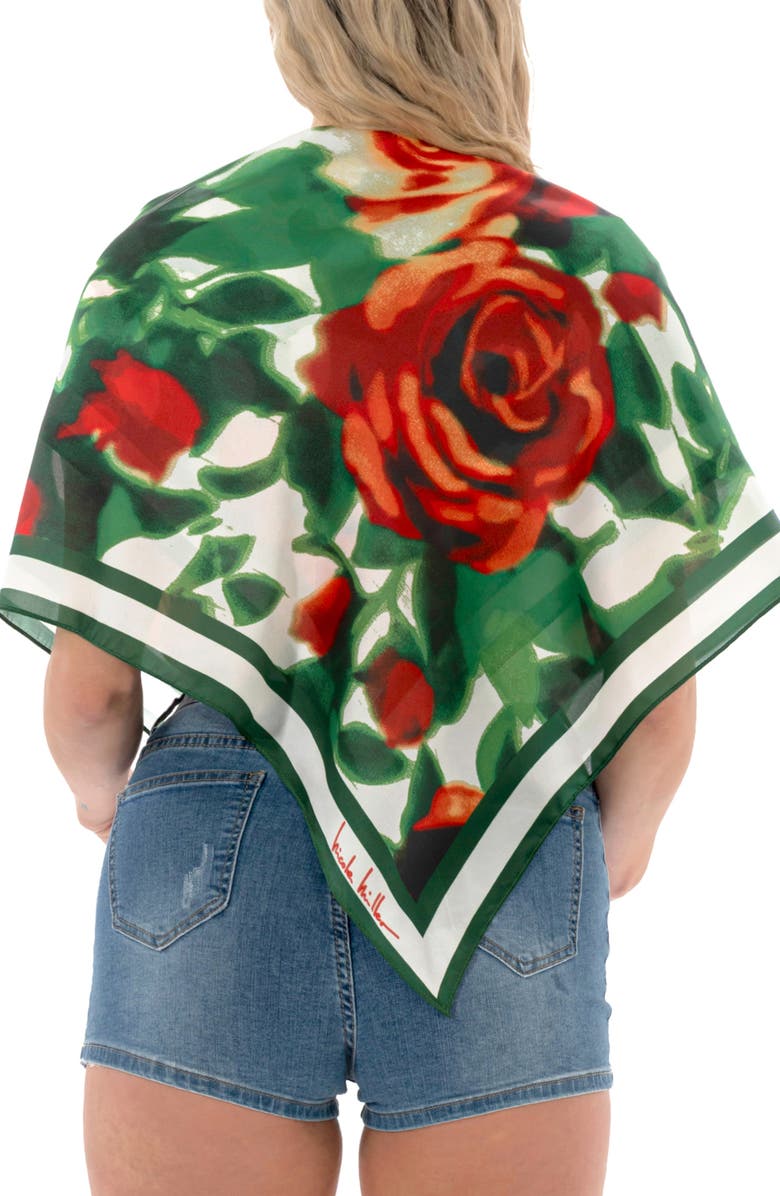 Nicole Miller Floral Square Scarf, Alternate, color, Green