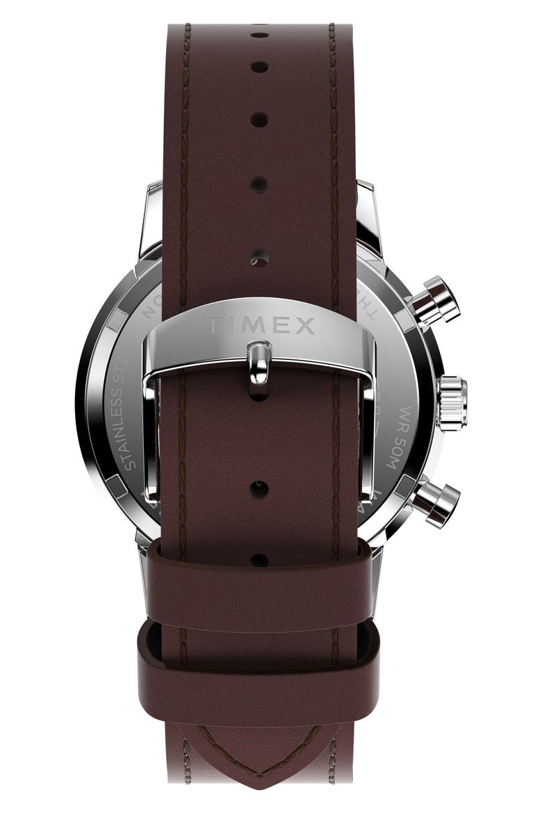 Marlin Chronograph Leather Strap Watch, 40mm, Alternate, color, STAINLESS STEEL