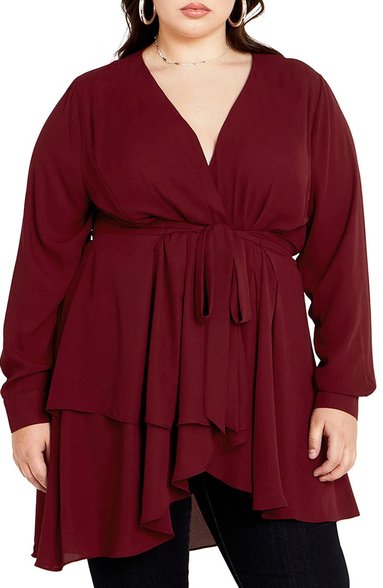 City Chic Sibara Long Sleeve Tunic Top, Main, color, 