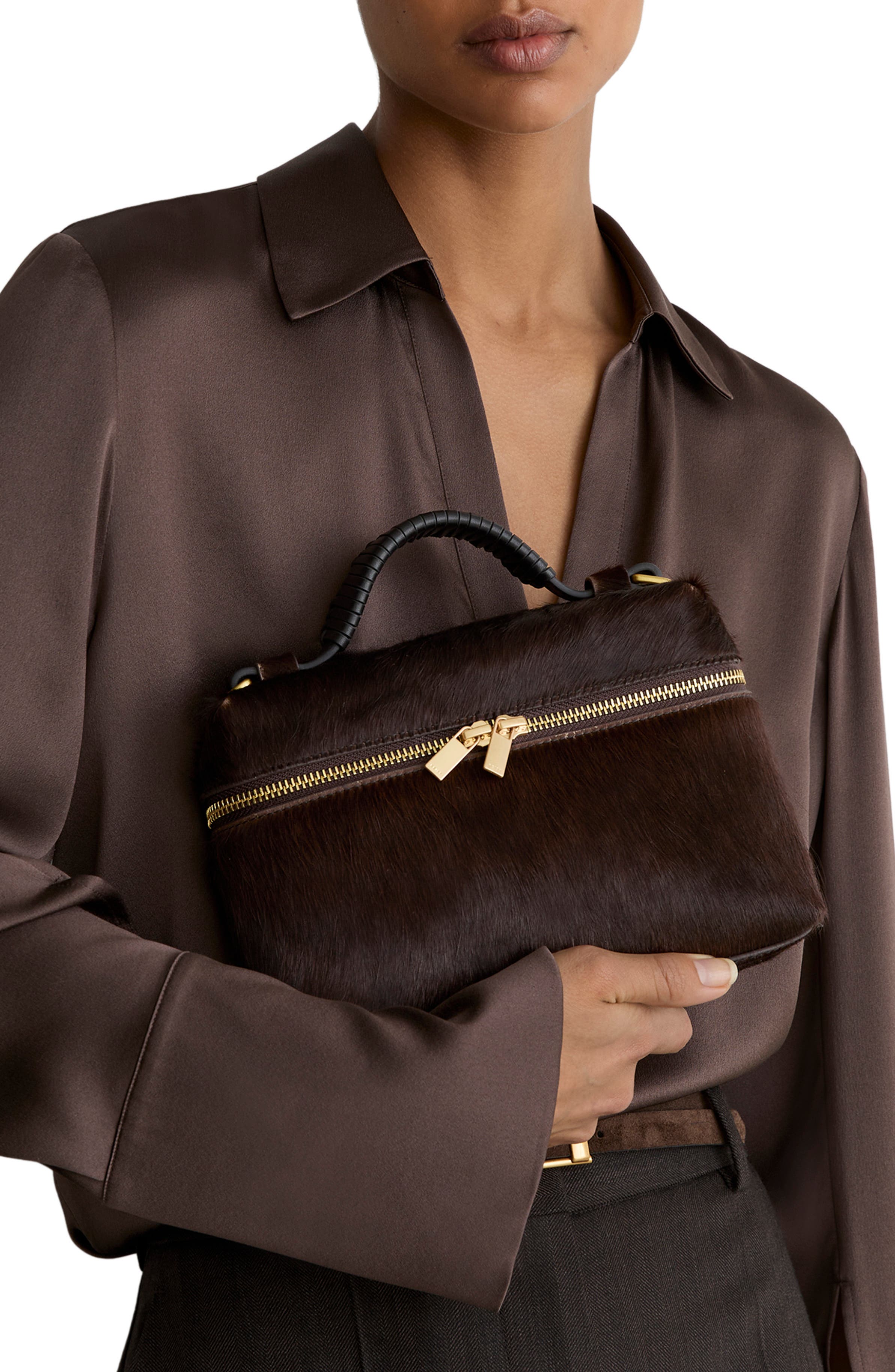 Ines Genuine Calf Hair Crossbody Bag, Alternate, color, CHOCOLATE