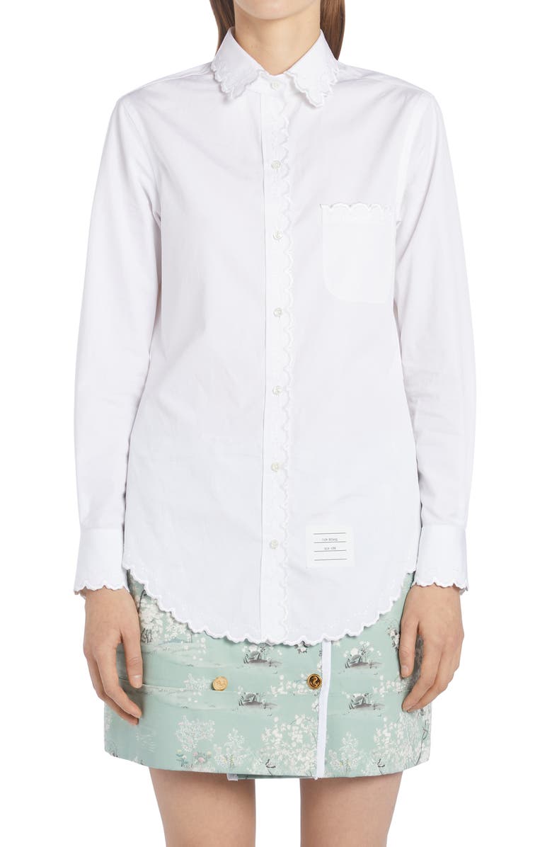 Thom Browne Scallop Collar Long Sleeve Cotton Button-Up Shirt, Main, color, 