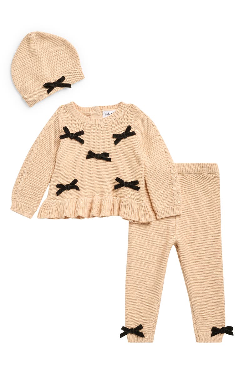 Nicole Miller Bow Sweater, Leggings & Hat Set, Main, color, 