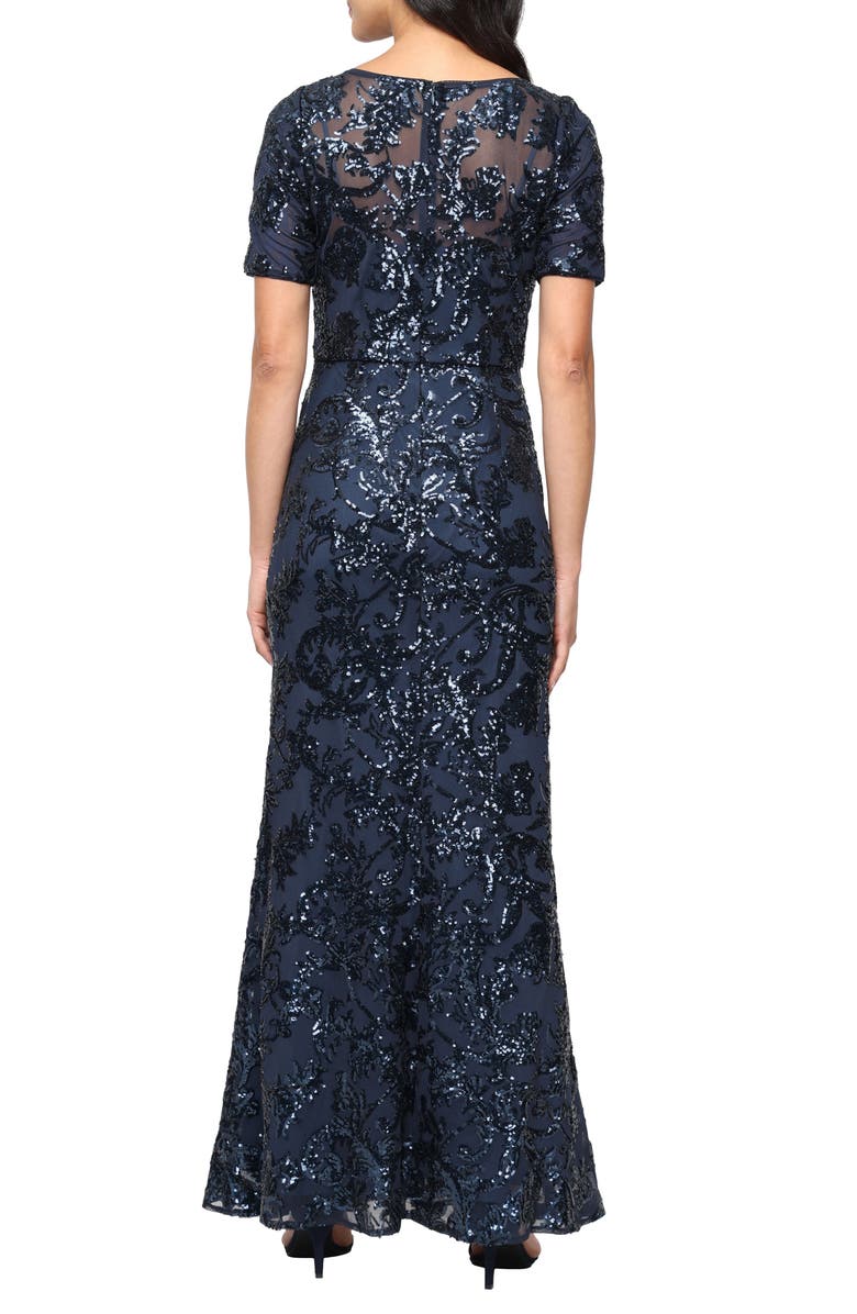 Alex Evenings Sequin Mesh Overlay Gown, Alternate, color, Deep Ocean