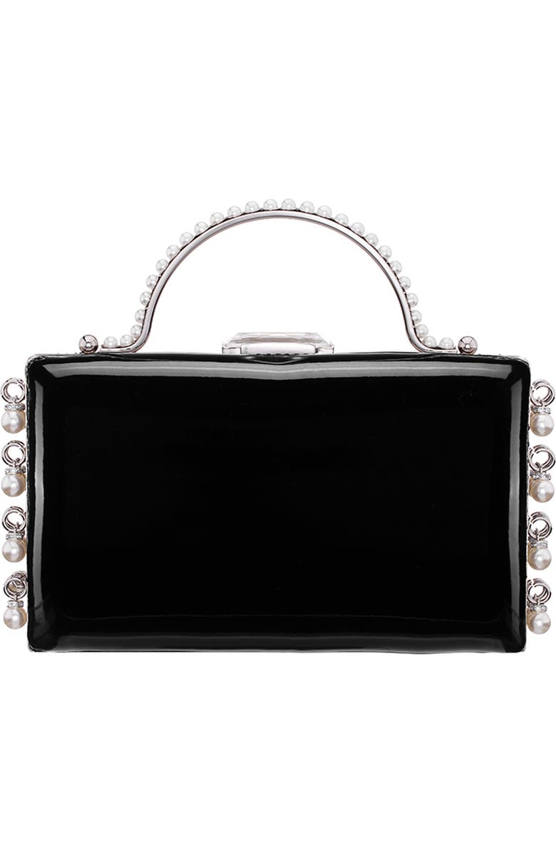 Nina Faux Pearl Dangle Minaudiere, Main, color, Black