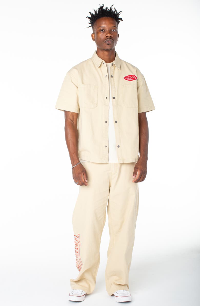 Von Dutch Short Sleeve Canvas Hell Shirt, Alternate, color, Pale Khaki