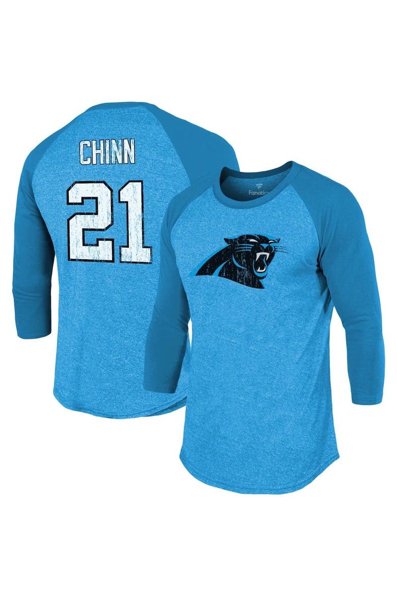 Men's Fanatics Branded Jeremy Chinn Blue Carolina Panthers Team Player Name & Number Tri-Blend Raglan 3/4-Sleeve T-Shirt, Alternate, color, Blue
