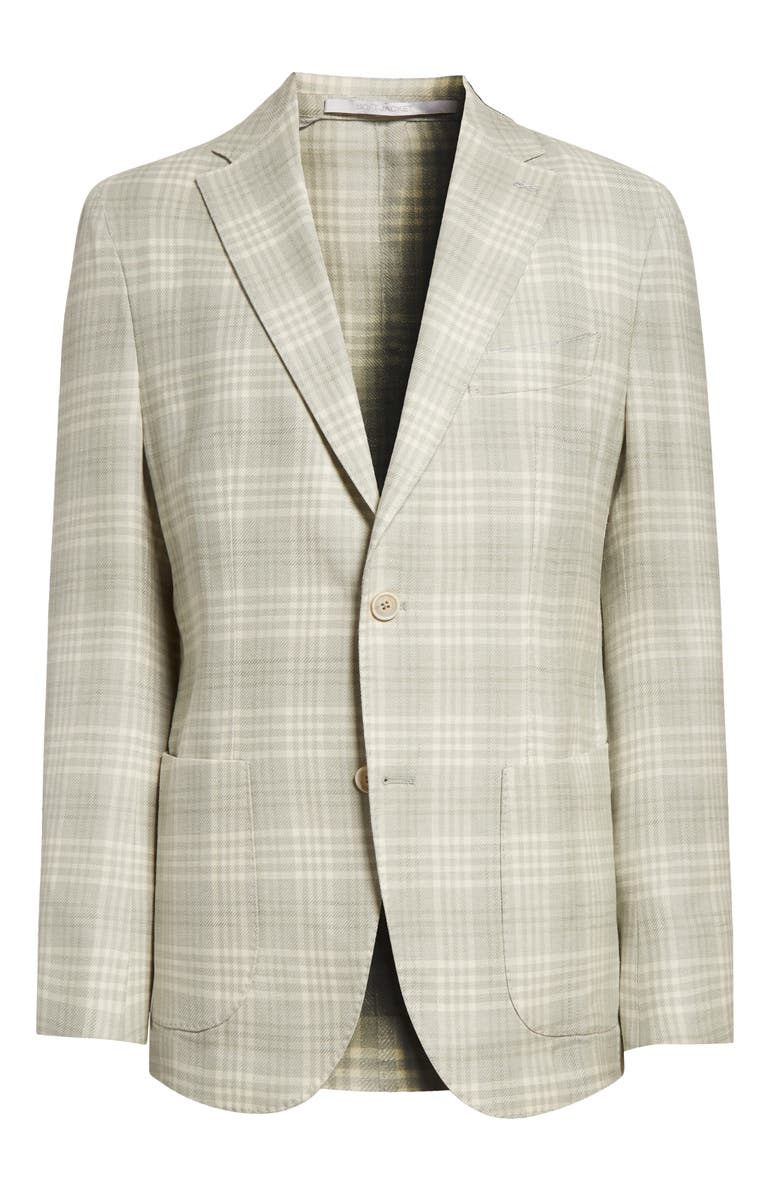 Eleventy Unstructured Plaid Linen & Wool Blend Sport Coat, Alternate, color, Military Green