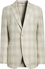 Eleventy Unstructured Plaid Linen & Wool Blend Sport Coat