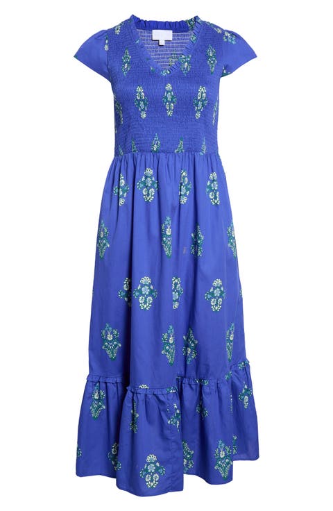 Haline Liora Smocked Floral Cotton Dress