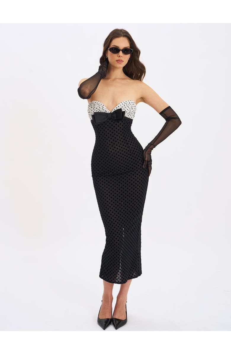 Miss Circle Faith Polka Dot Sweetheart Maxi Dress, Alternate, color, Black And White