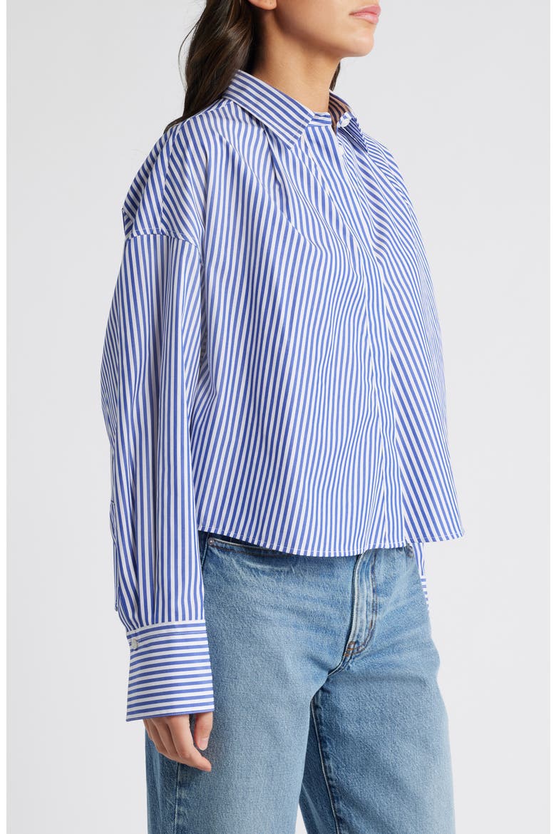 Martha Stripe Cotton Button-Up Shirt, Alternate, color, BLUE STRIPE