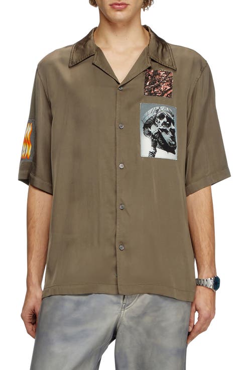 S-Daxhe Appliqué Satin Camp Shirt