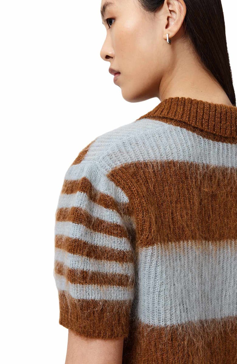 AllSaints Clem Polo Sweater, Alternate, color, Steel Blue/ Cognac