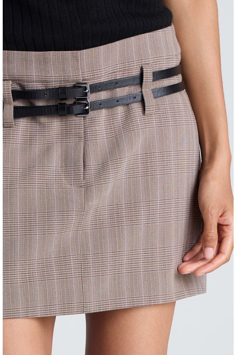 Plaid Double Belt Miniskirt, Alternate, color, PEANUT MULTI