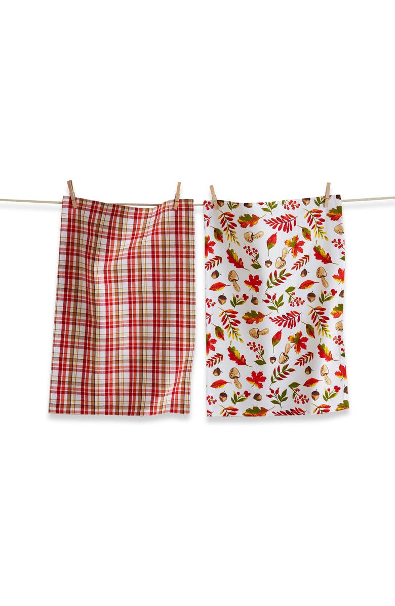 tag Falling Leaves and Mushrooms Kitchen Towels Set Cotton, Main, color, Multicolored