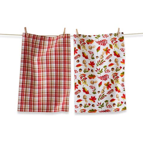 Falling Leaves and Mushrooms Kitchen Towels Set Cotton