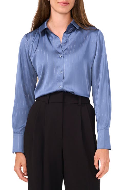 Long Sleeve Satin Button-Up Shirt