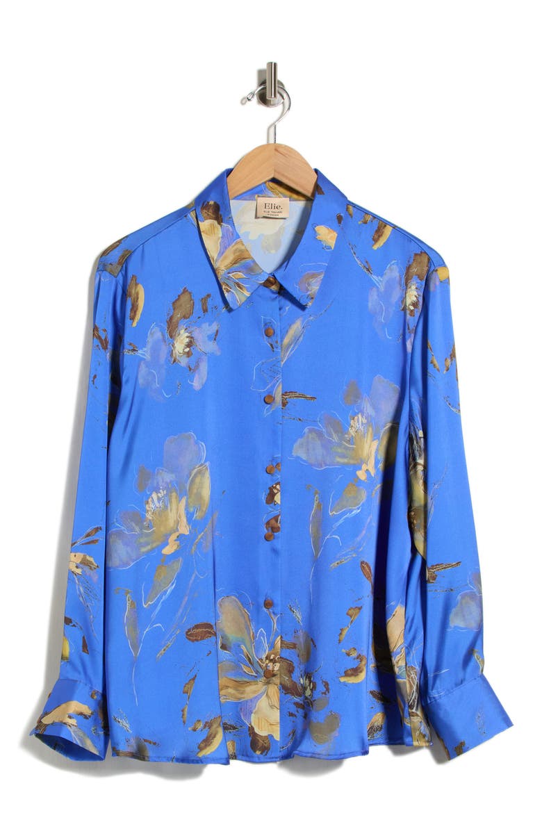 Floral Print Button-Up Shirt, Main, color, BLUE/ BROWN ABSTRACT FLORAL