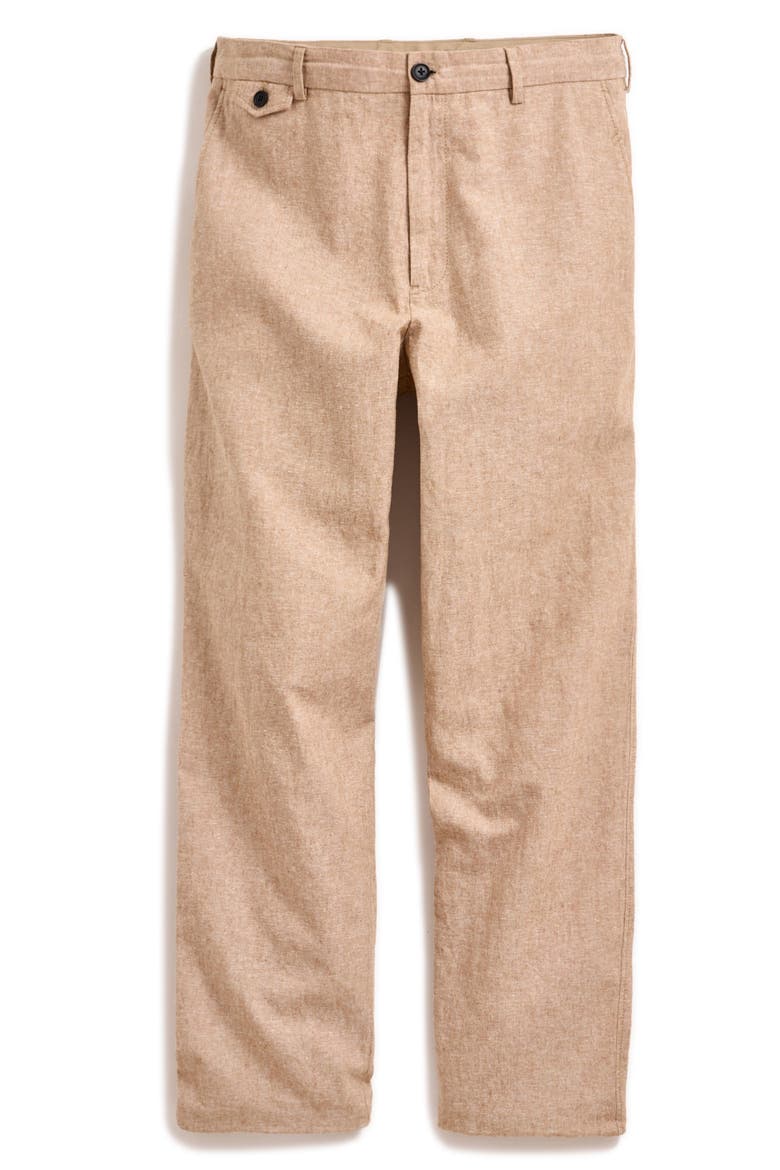 Flat Front Linen & Cotton Pants, Alternate, color, BRITISH KHAKI