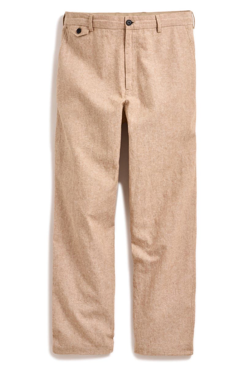 Billy Reid Flat Front Linen & Cotton Pants, Alternate, color, British Khaki