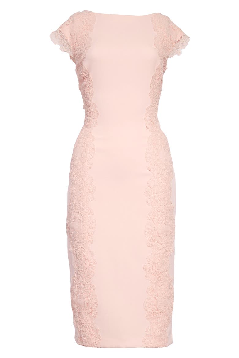 Lace Detail Crepe Sheath Dress, Alternate, color, BLUSH