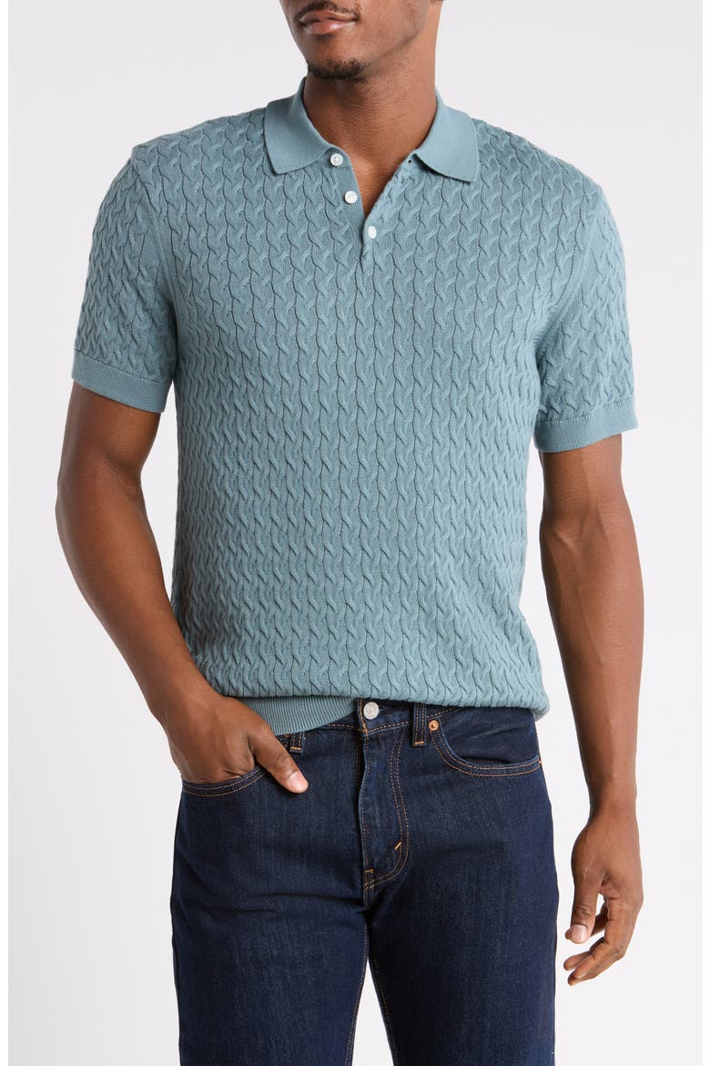 Cotton Cable Sweater Polo, Main, color, GOBLIN BLUE