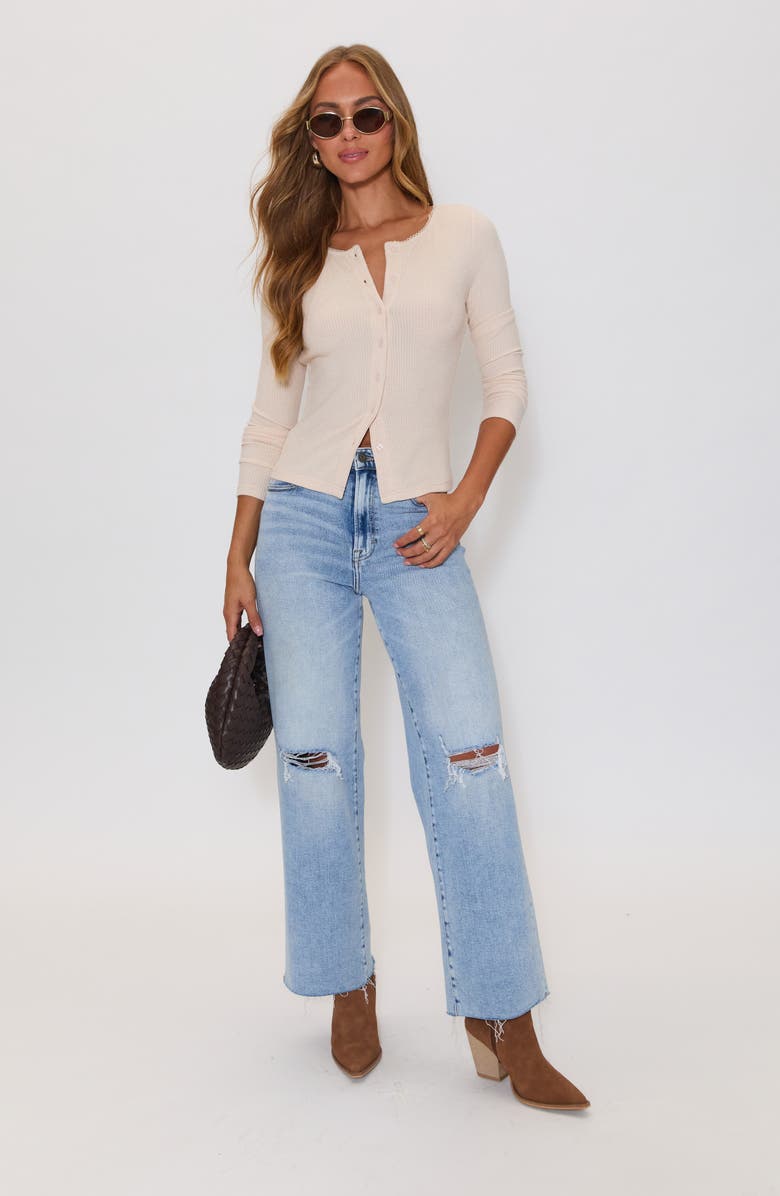 VICI Collection Daphne Rib Knit Button-Up Top, Alternate, color, Taupe